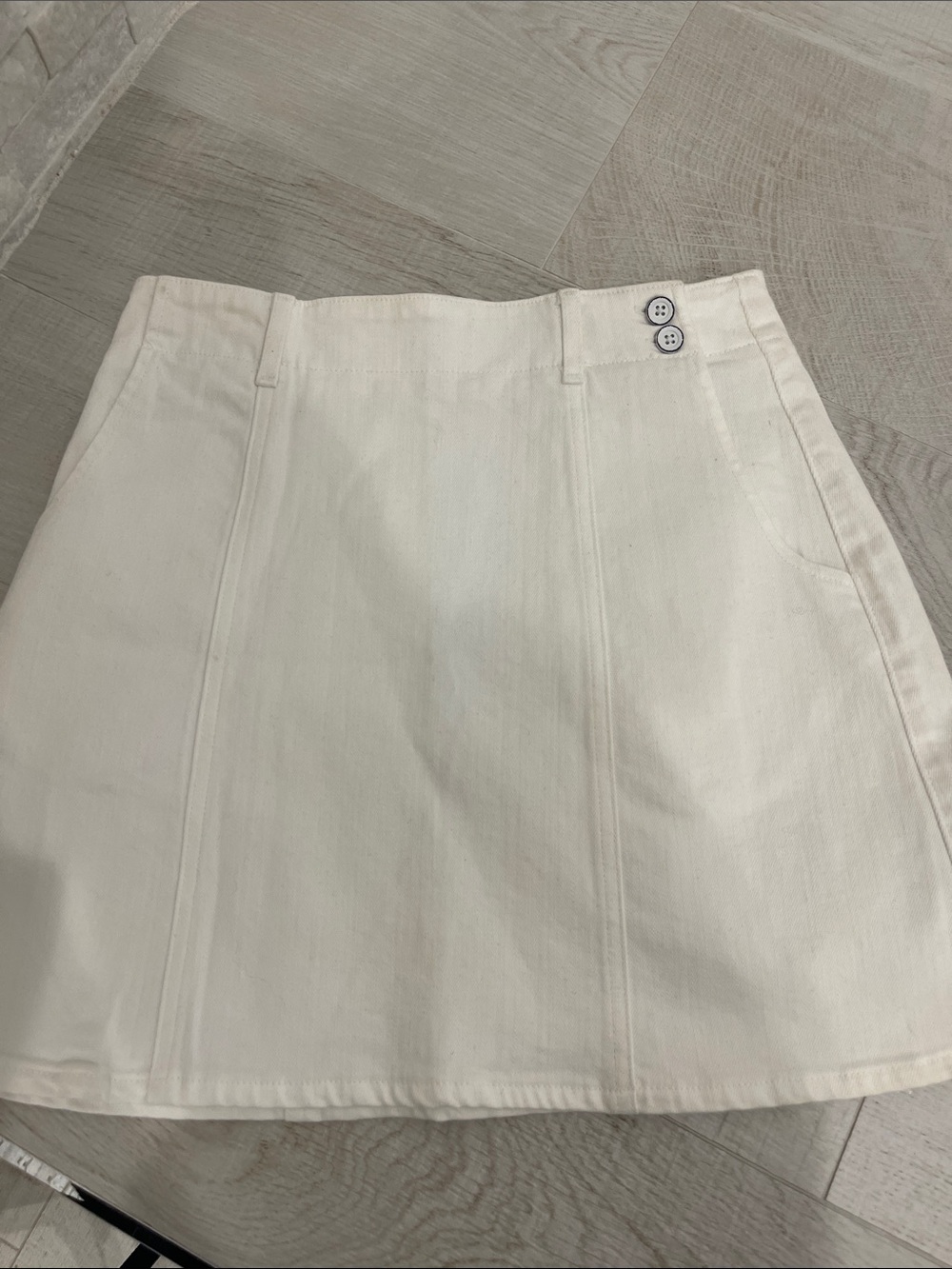 Ag Adriano Goldschmied Cream Mini Skirt with Button Detail
